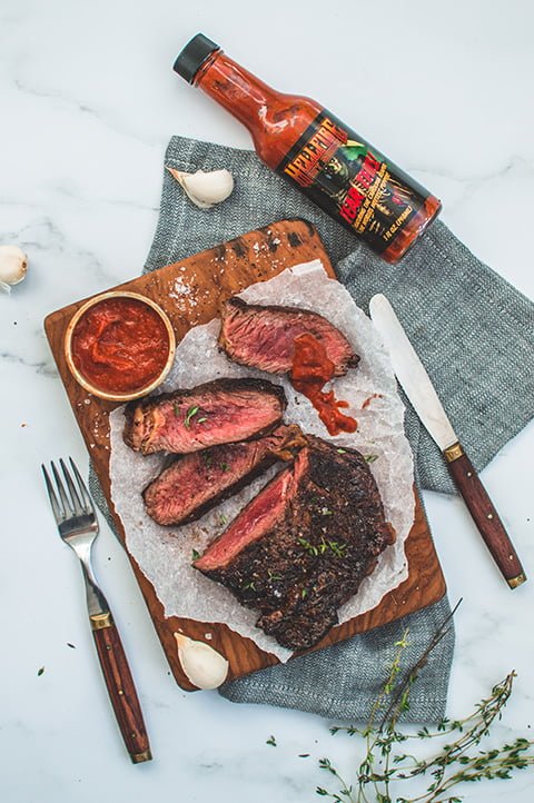 Spicy Grilled Rib Eye Steak with Hot Sauce