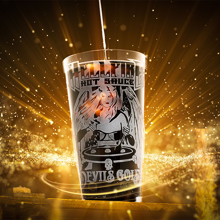 Hellfire Hot Sauce Devil's Gold 16 oz Limited Edition Pint Glass - Hellfire Hot Sauce Devil's Gold 16 oz Limited Edition Pint Glass - Hellfire Hot Sauce