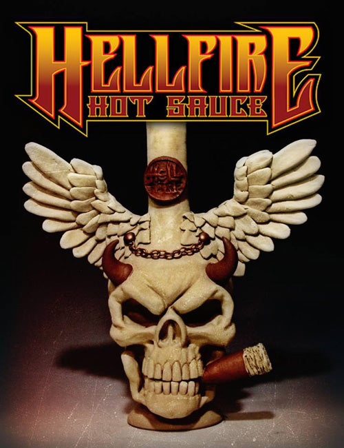 Hellfire Hot Sauce sculpted skull art bottle