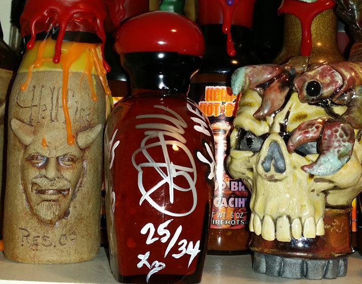Hellfire Hot Sauce collector's bottles