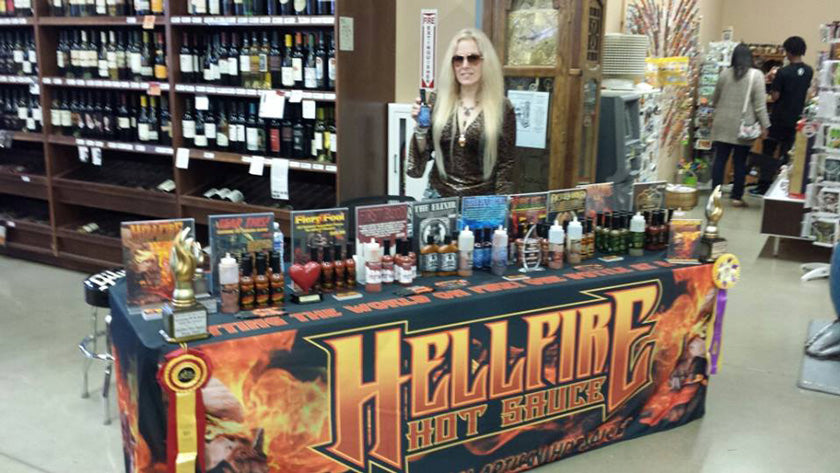 hellfire hot sauce display