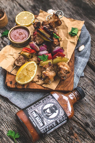 spicy hot sauce pork skewers