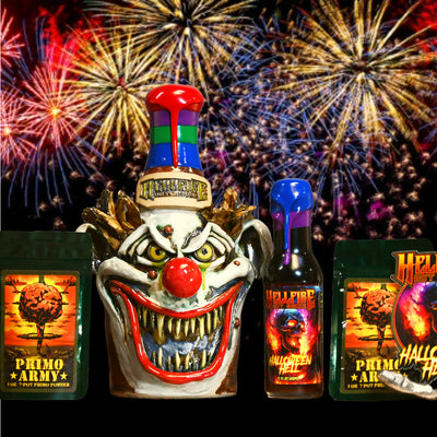Hellfire Hot Sauce Halloween Hell "Evil Clown" Art Bottle