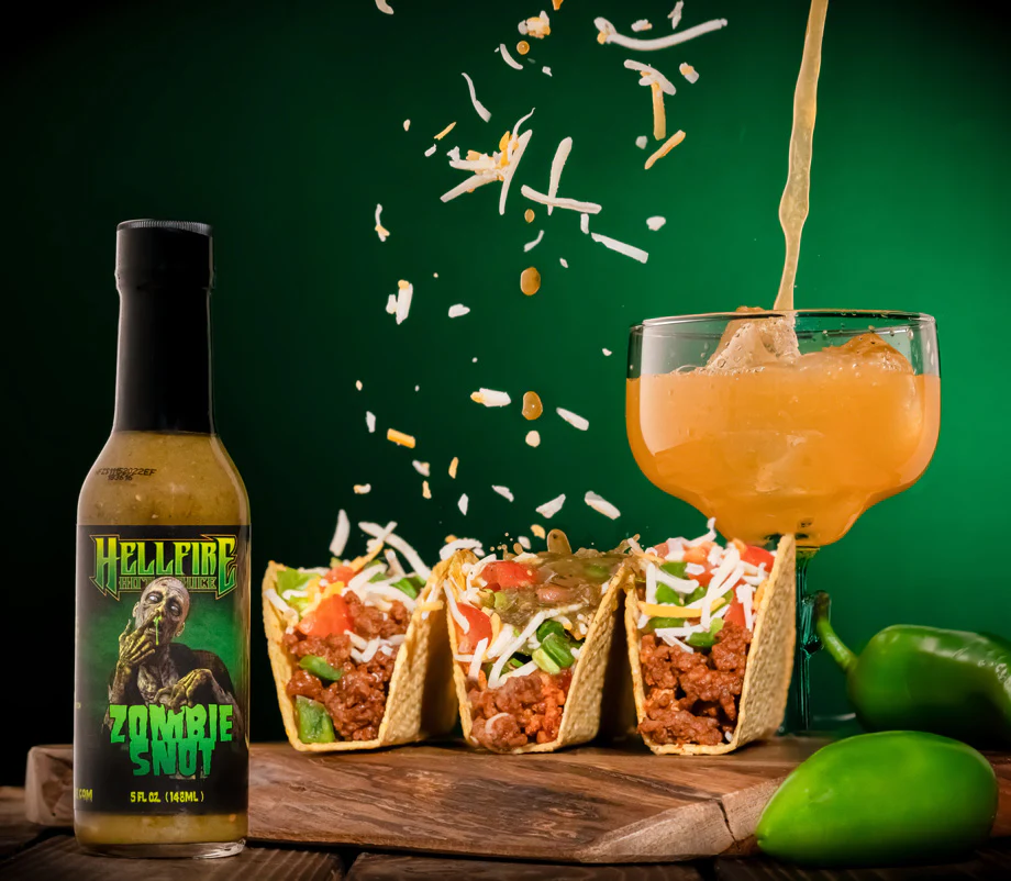 Zombie Snot Hot Sauce on Tacos