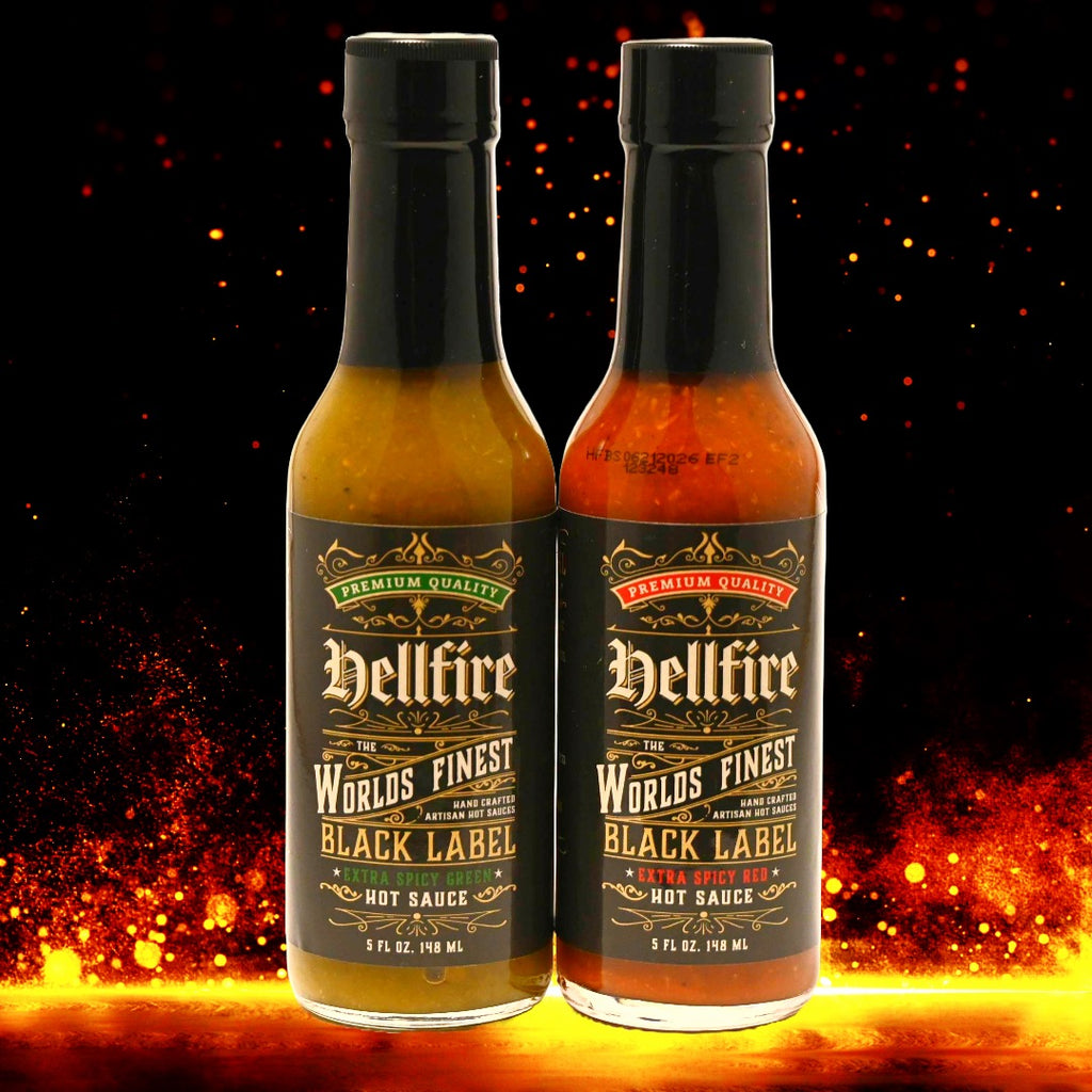 Red and Green Hellfire Black Label Combo Pack Extra Spicy Hot Sauce - Red and Green Hellfire Black Label Combo Pack Extra Spicy Hot Sauce - Hellfire Hot Sauce