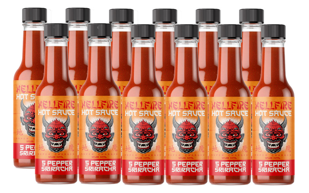 NEW! Hellfire 5-Pepper Blend Sriracha Sauce 5oz bottle (12 Pack)