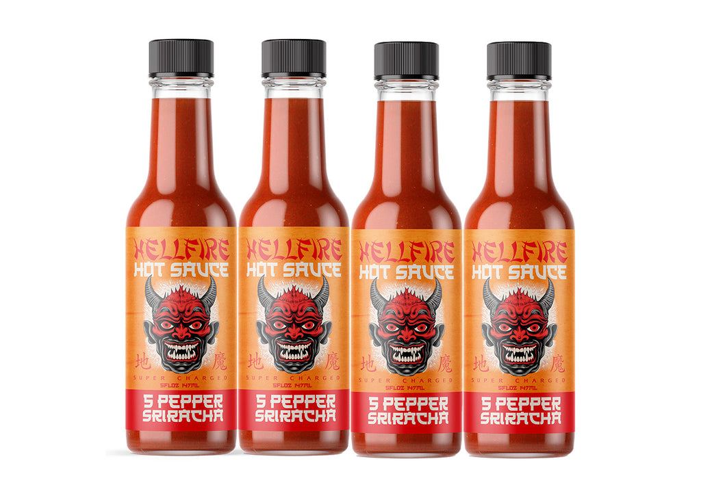 NEW! Hellfire 5-Pepper Blend Sriracha Sauce 5oz bottle (4 Pack)