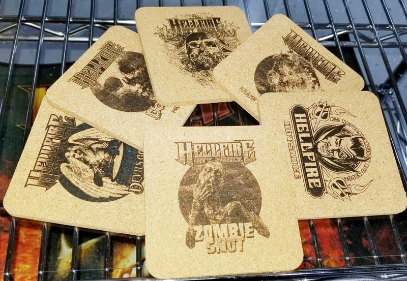 Official Hellfire Hot Sauce Cork Coaster Set - Official Hellfire Hot Sauce Cork Coaster Set - Hellfire Hot Sauce