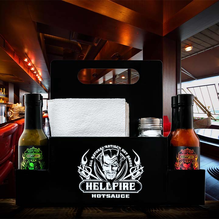 Custom Hellfire Restaurant Style Hot Sauce/ Condiment Holders - Custom Hellfire Restaurant Style Hot Sauce/ Condiment Holders - Hellfire Hot Sauce