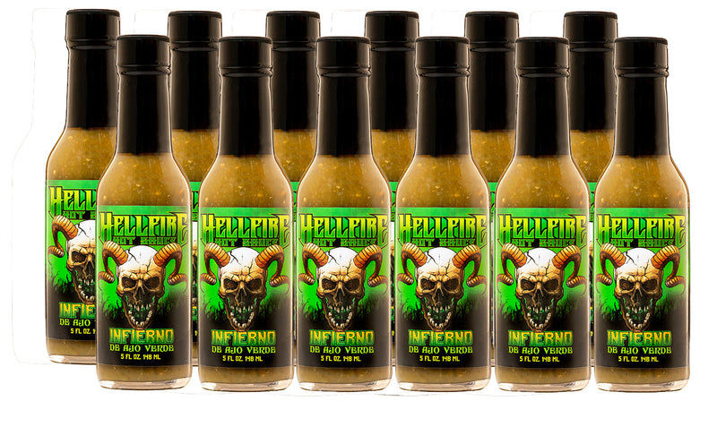 NEW! Infierno De Ajo Verde - The Ultimate Taco Sauce - Save 20% on a 12-Pack - Hellfire Hot Sauce