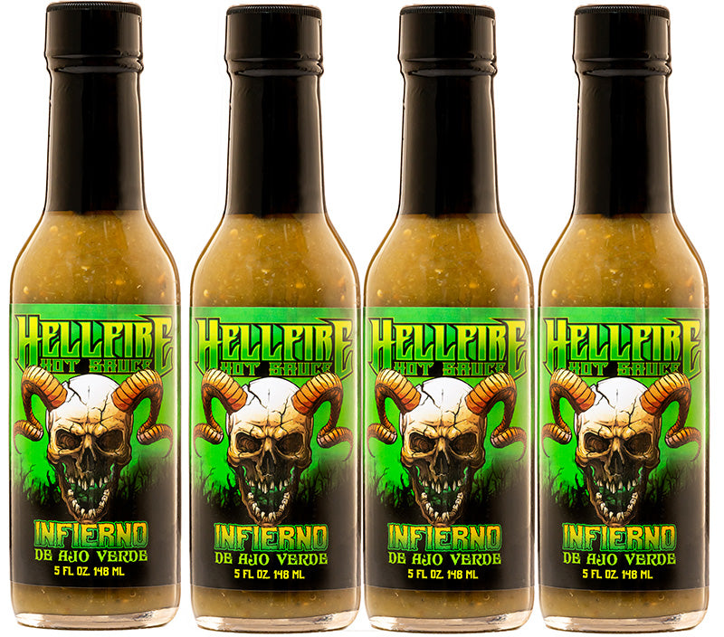 NEW! Infierno De Ajo Verde - The Ultimate Taco Sauce - Save 10% on a 4-Pack - Hellfire Hot Sauce