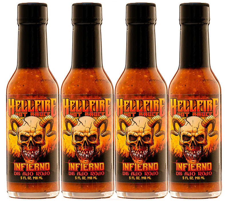 NEW! Infierno De Ajo Rojo - Red Garlic Spicy Taco and Burger Sauce! - Save 10% on a 4-Pack - Hellfire Hot Sauce