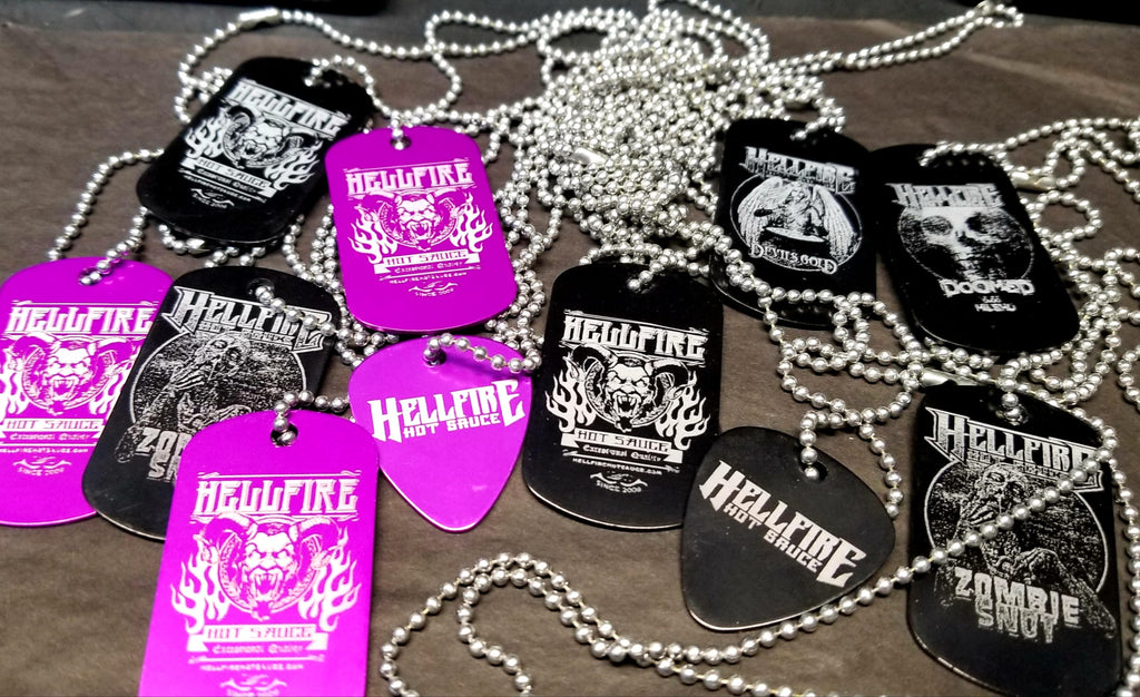 Official Hellfire Hot Sauce Dog Tags and Guitar Pick Necklaces - Official Hellfire Hot Sauce Dog Tags and Guitar Pick Necklaces - Hellfire Hot Sauce