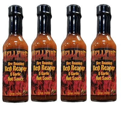 Fire Roasted Red Reaper & Garlic Hot Sauce (4 Pack) - Fire Roasted Red Reaper & Garlic Hot Sauce (4 Pack) - Hellfire Hot Sauce
