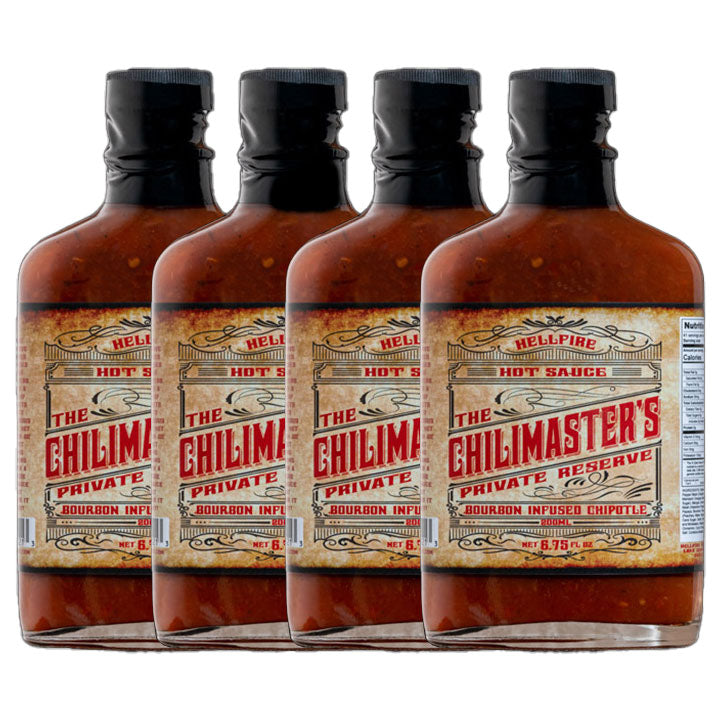 The Chilimaster's Private Reserve - Bourbon Infused Chipotle Hot Sauce - Save 10% on a 4-Pack - Hellfire Hot Sauce